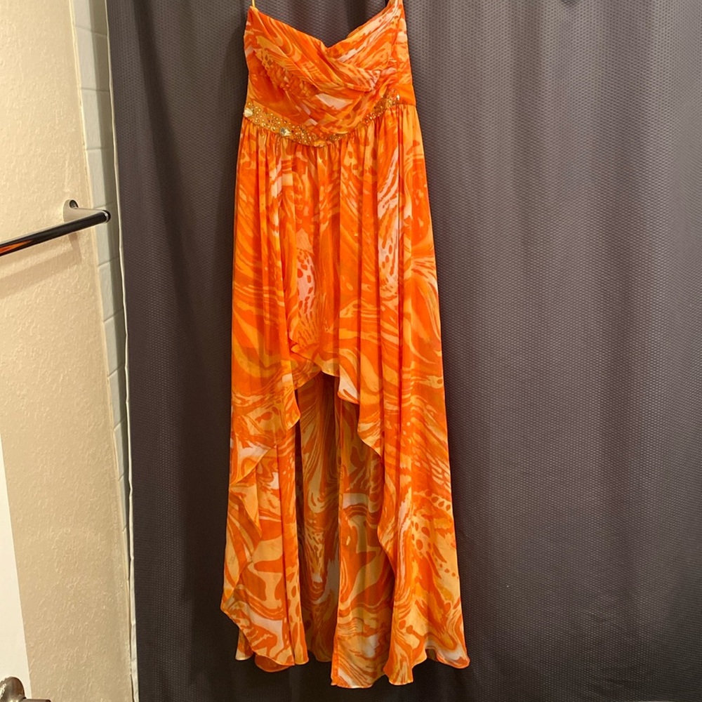 Orange high low prom dress